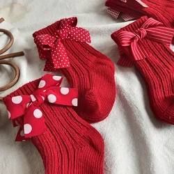 Calcetines con lazo rojo algodón – Invierno Navideños para niñas 0-8 años