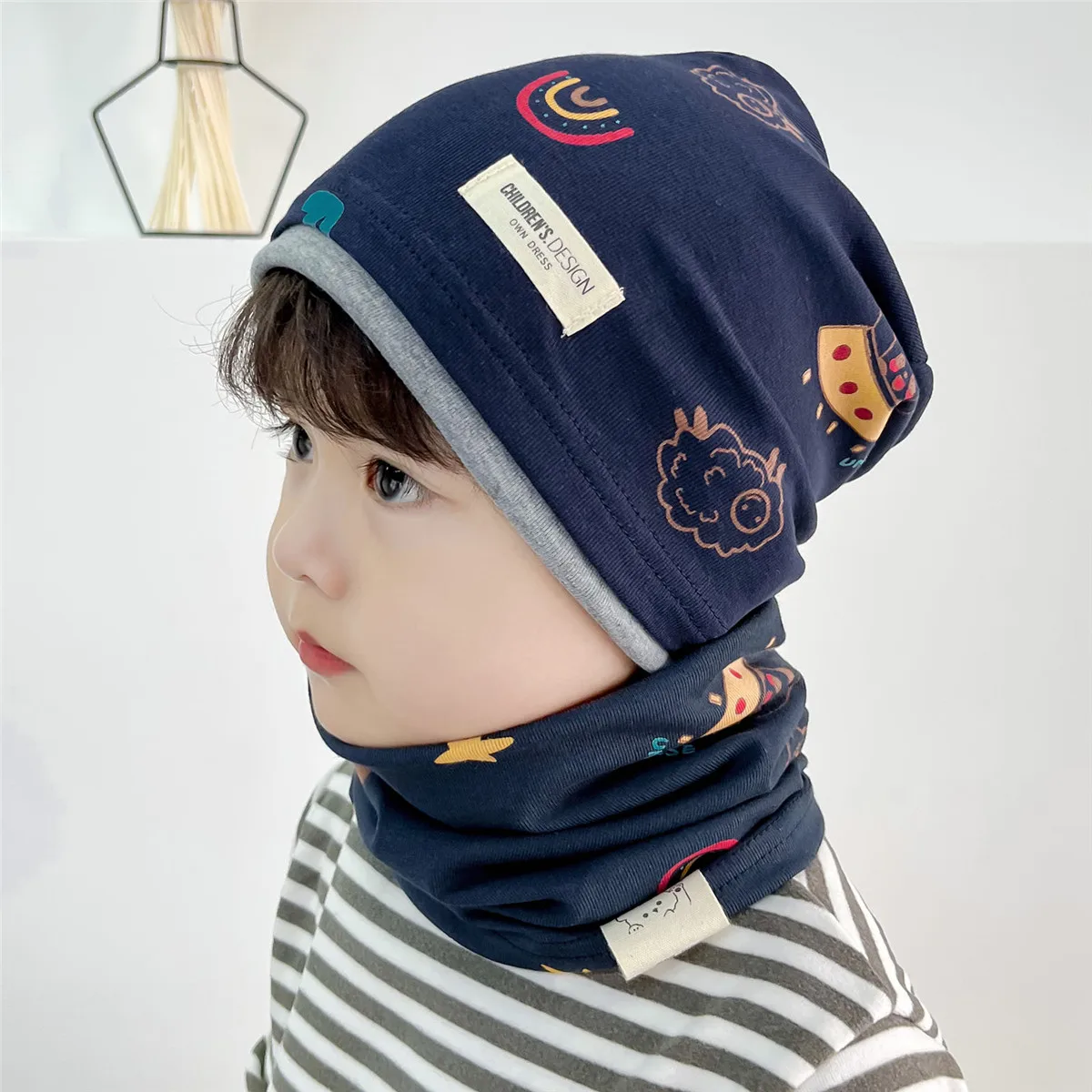Gorro de algodón para bebé con diseño de panda y bufanda