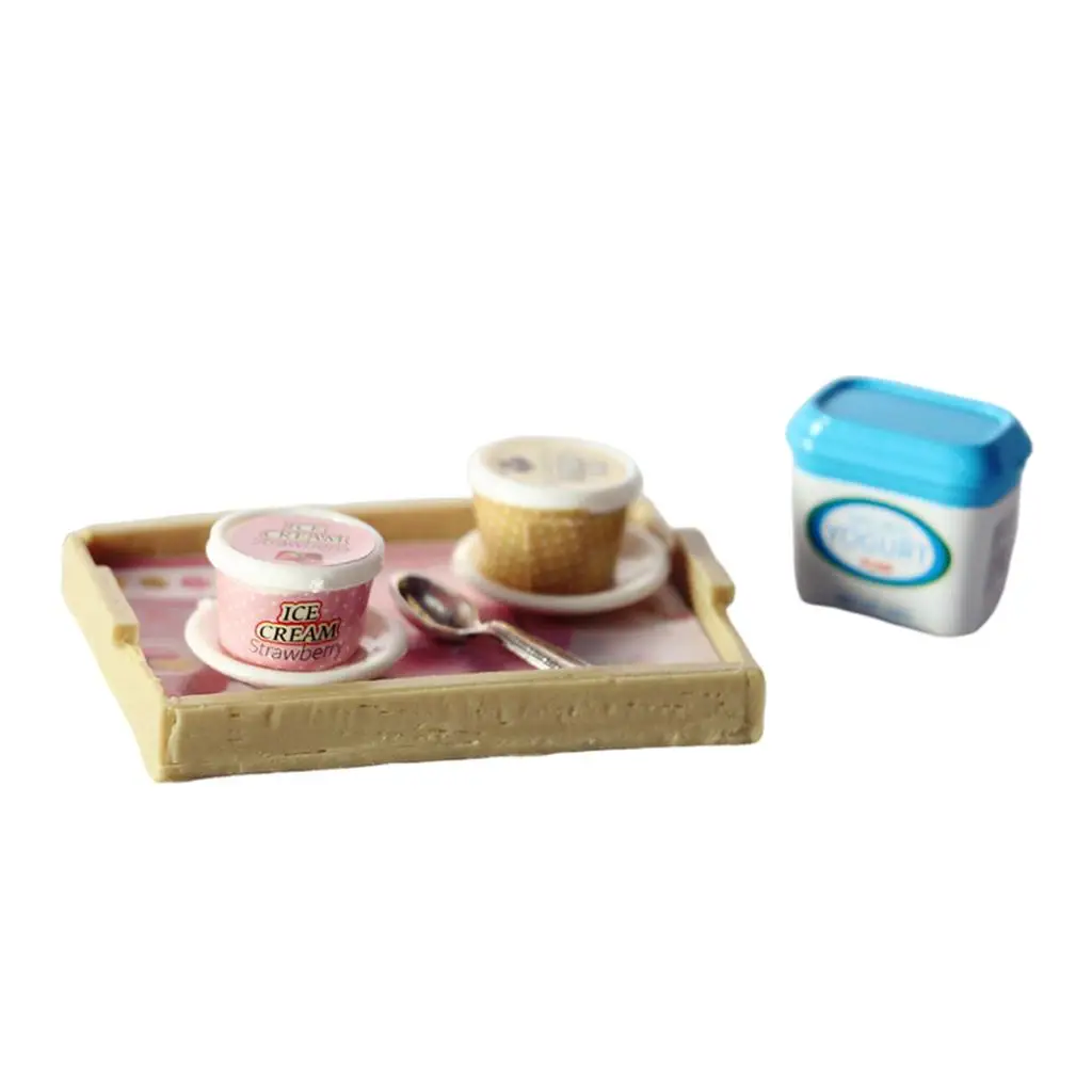 Miniatura de comida para casa de muñecas: bandeja de yogur y helado - imagen 4