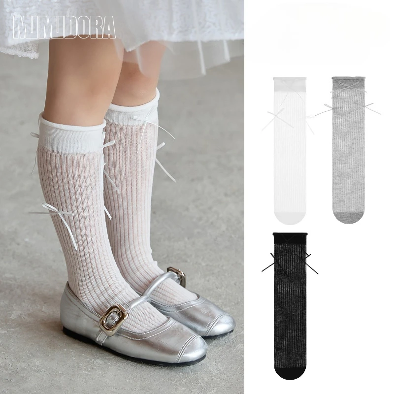 Calcetines hasta la rodilla de niña, malla fina con lazo antimosquitos - imagen 5