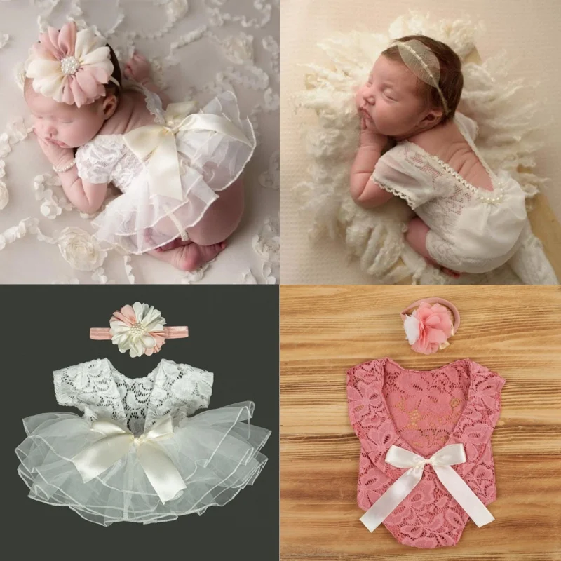 Conjunto de fotografía recién nacido encaje con diadema - imagen 4
