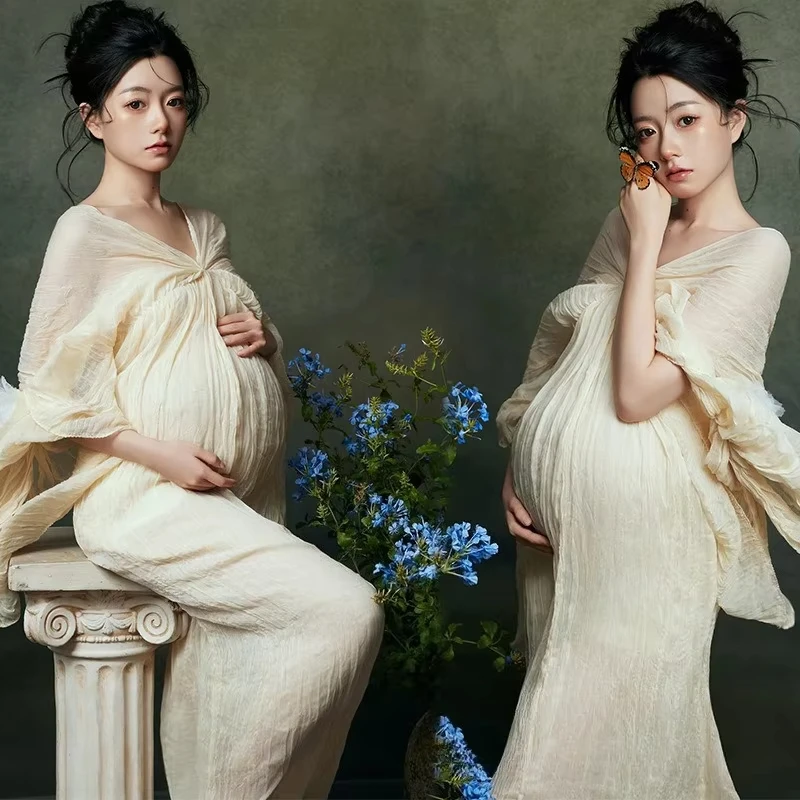 Vestido de maternidad blanco estilo griego – Elegante para sesión de fotos - imagen 3