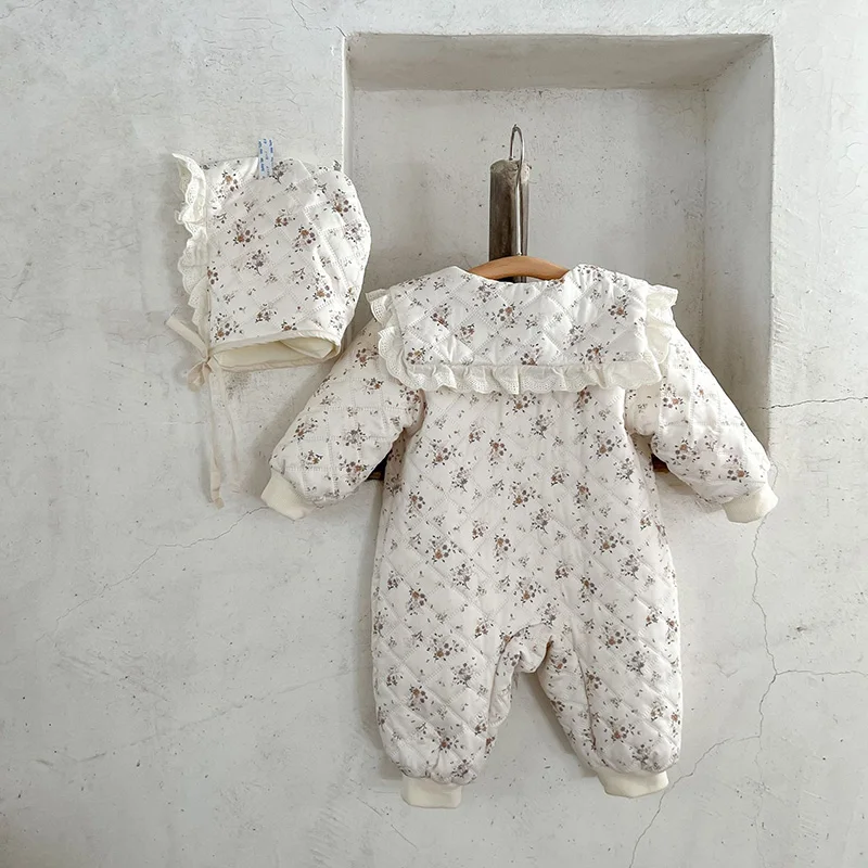 MILANCEL Pelele invierno forrado para bebé niña - floral con sombrero - imagen 3