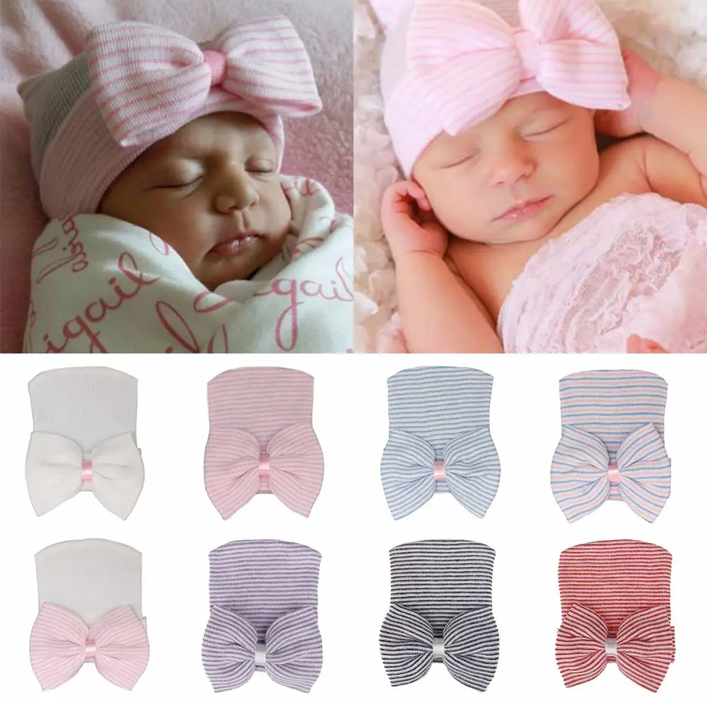 Gorro turbante suave de rayas para recién nacido con lazo – guardería - imagen 4