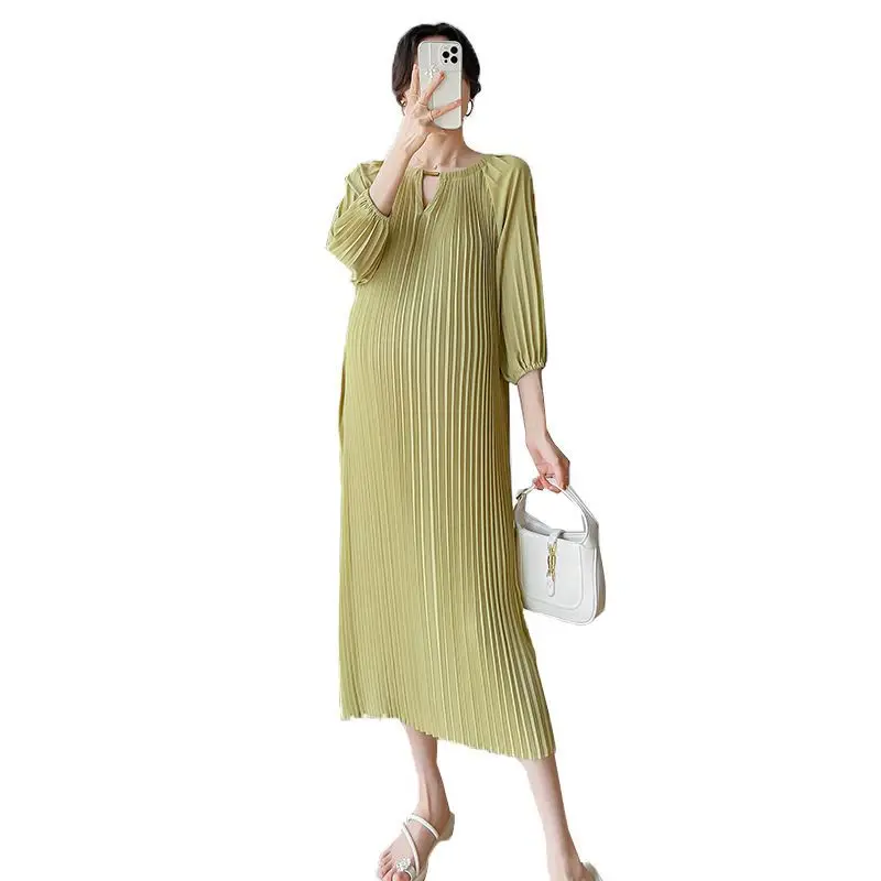 Vestido de maternidad manga linterna – Cintura alta y escote V - imagen 2