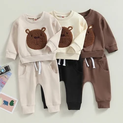 Conjunto bebé otoño-invierno cálido: top de oso y pantalón con cordón