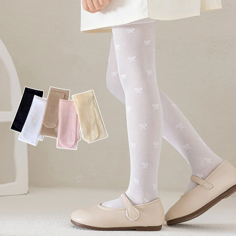 Pantimedias finas de verano con lazo y estampado para niñas - imagen 2