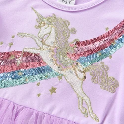 DXTON Vestido de princesa para niña en algodón con lentejuelas