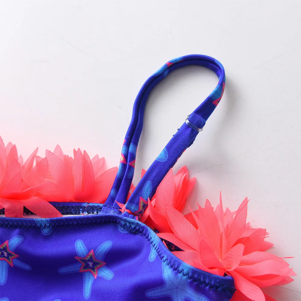 DXTON bañador de niña estampado estrellas de mar, hombros descubiertos - imagen 2