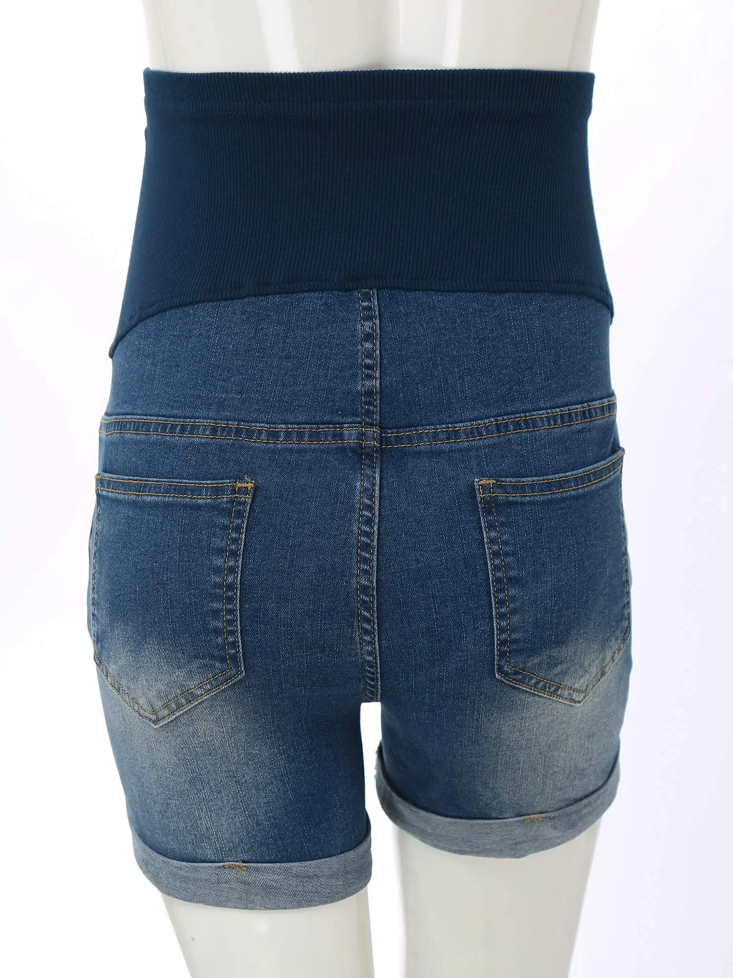 Pantalones cortos vaqueros de maternidad cintura alta elástica