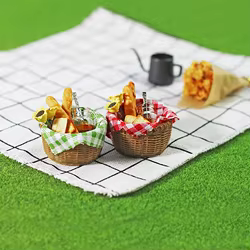 Cesta de pan miniatura escena girasol y miel casa muñecas