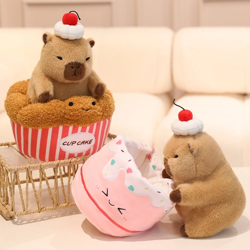 Peluche capibara tierno con cruasán y gofre, ideal regalo - imagen 2