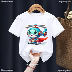 Camiseta unisex infantil de helicóptero kawaii con estampado para niños
