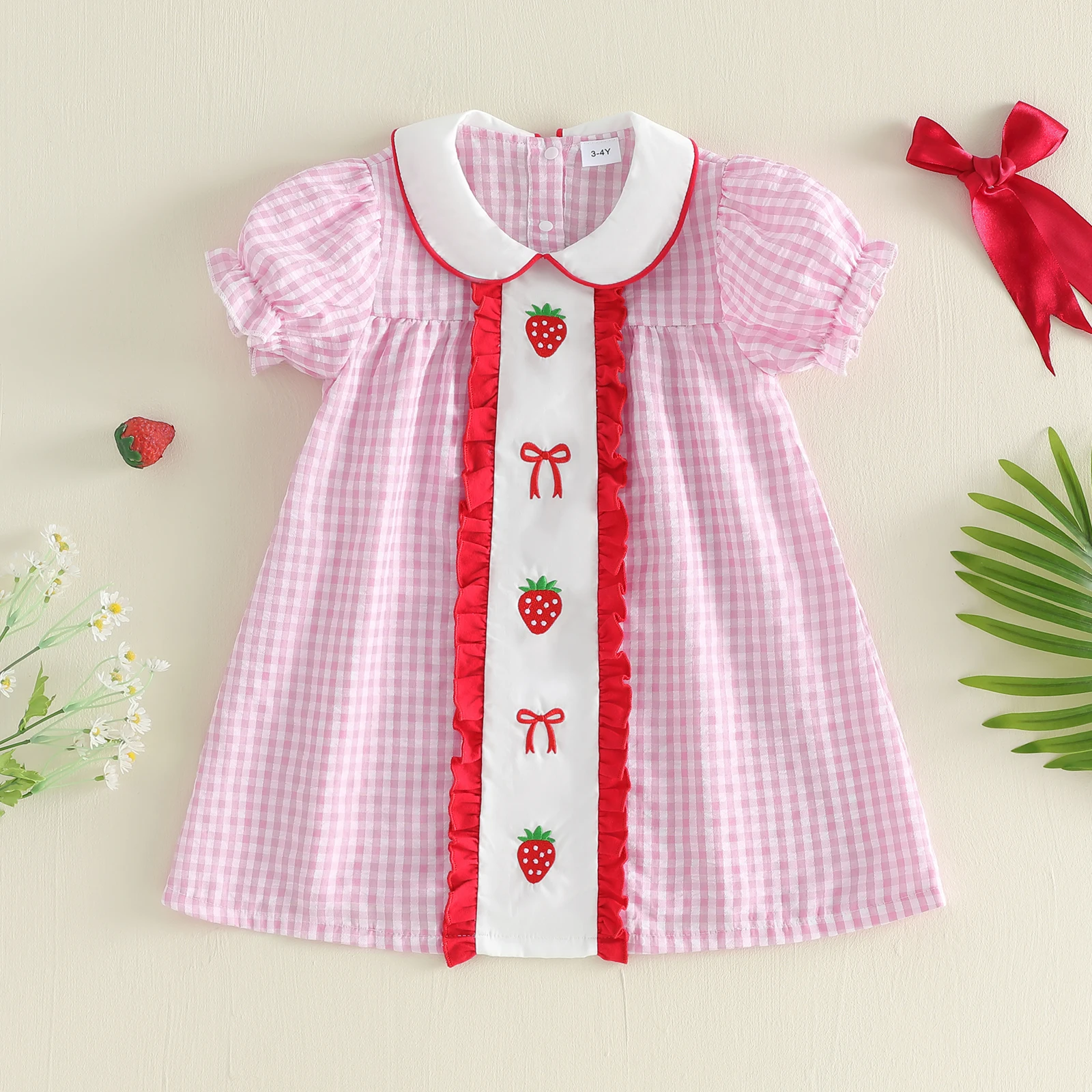 VISgogo Vestido de niña corte A con manga abullonada y cuello - imagen 3