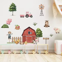 Vinilo decorativo infantil de animales de granja en acuarela