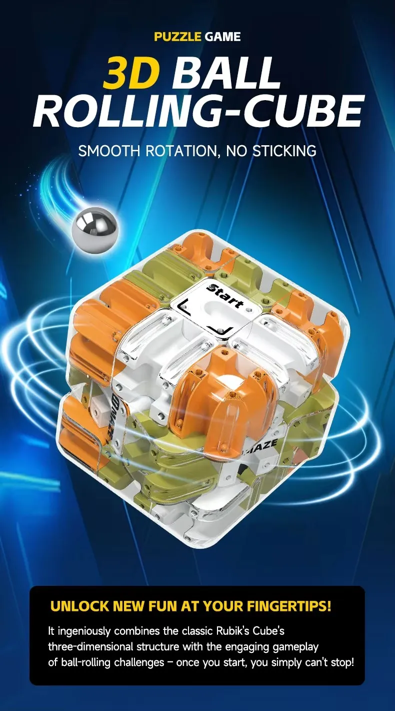 Cubo laberinto 3D con estructura transparente y bola interna