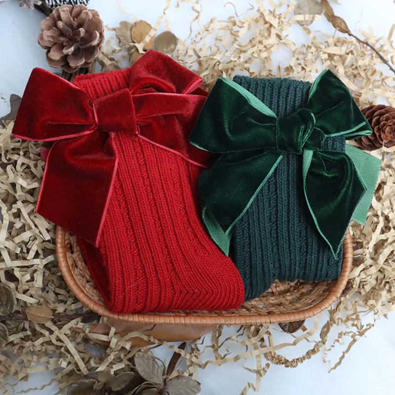 Lisa Calcetines navideños de algodón con lazo para niñas