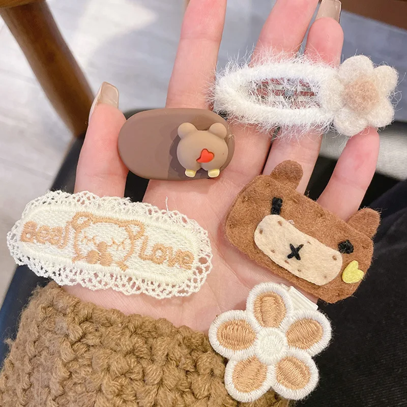 Pinzas para el pelo orejas de animal esponjosas café con leche - imagen 4