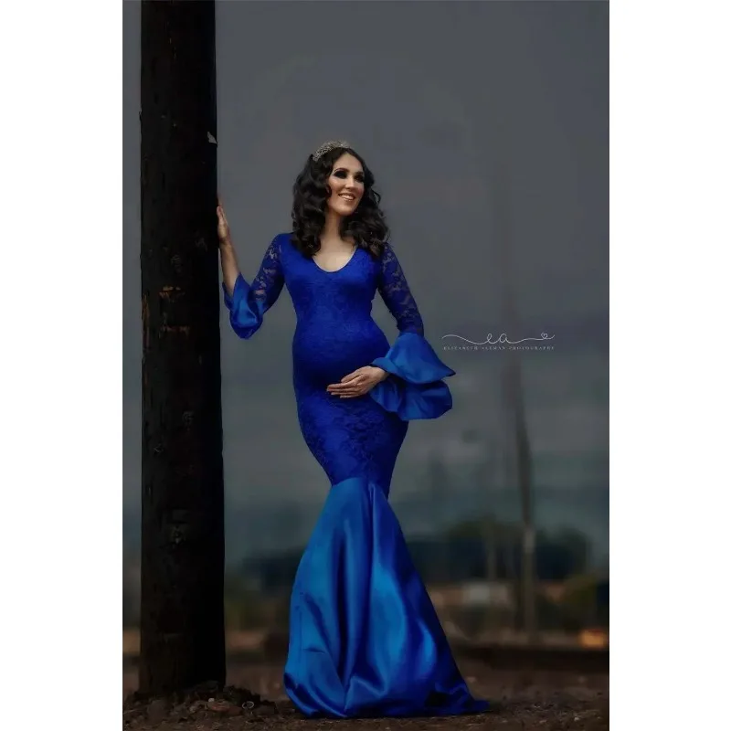 Vestido largo de encaje para embarazo, sesión fotos maternidad
