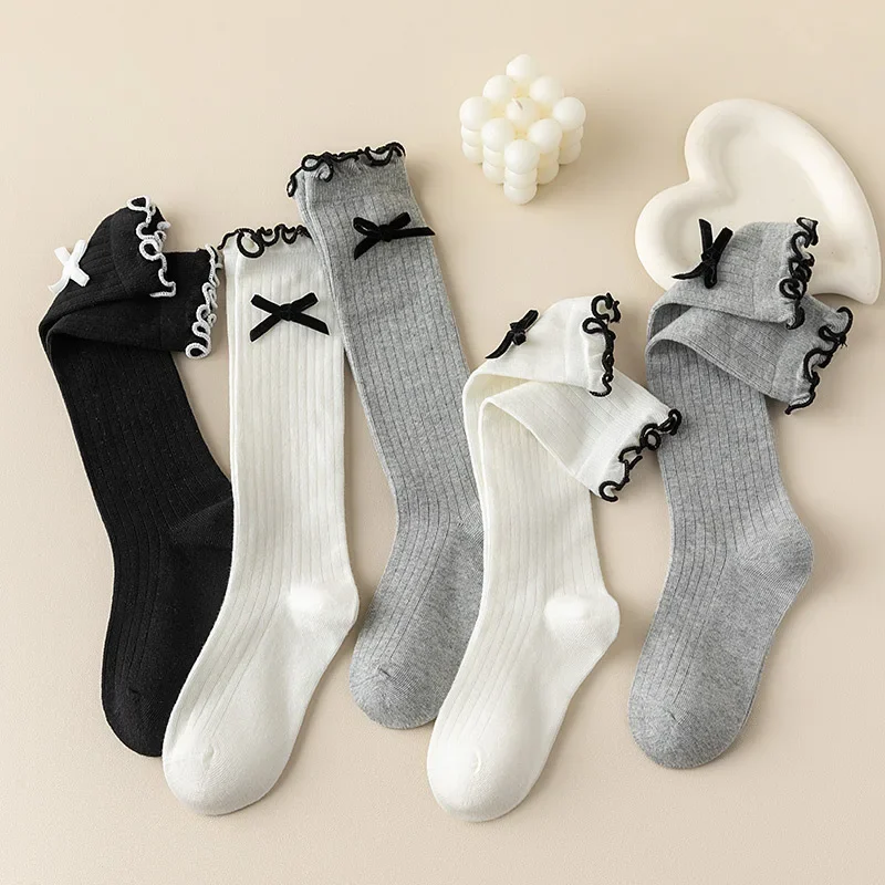 Calcetines algodón suave con lazo y volantes para niñas escolar - imagen 3