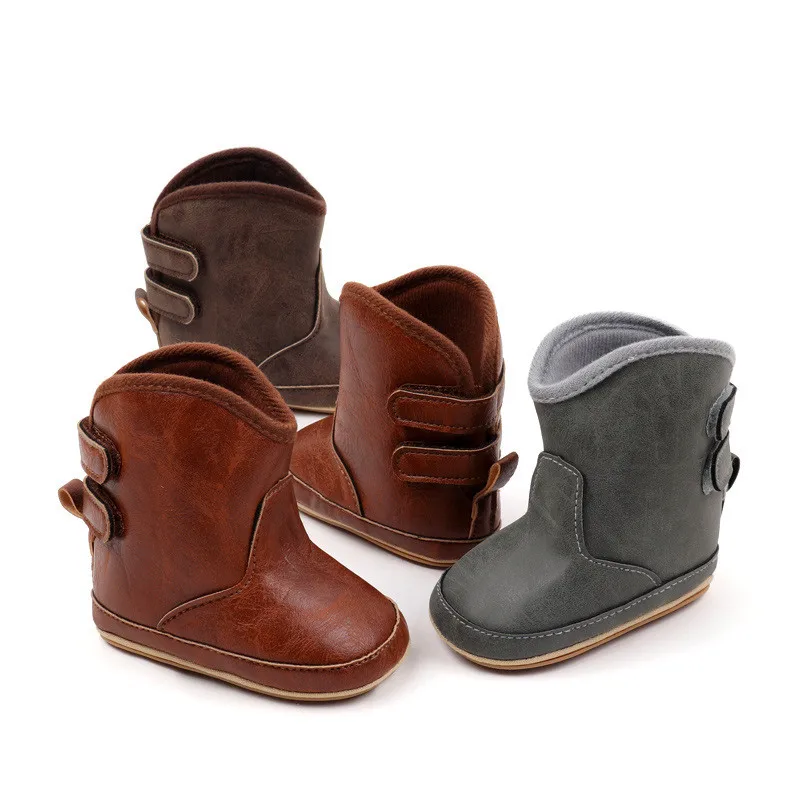 Botas de bebé color gris, suela de goma suave