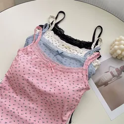 Top sin mangas de niña floral con lazo y encaje relleno