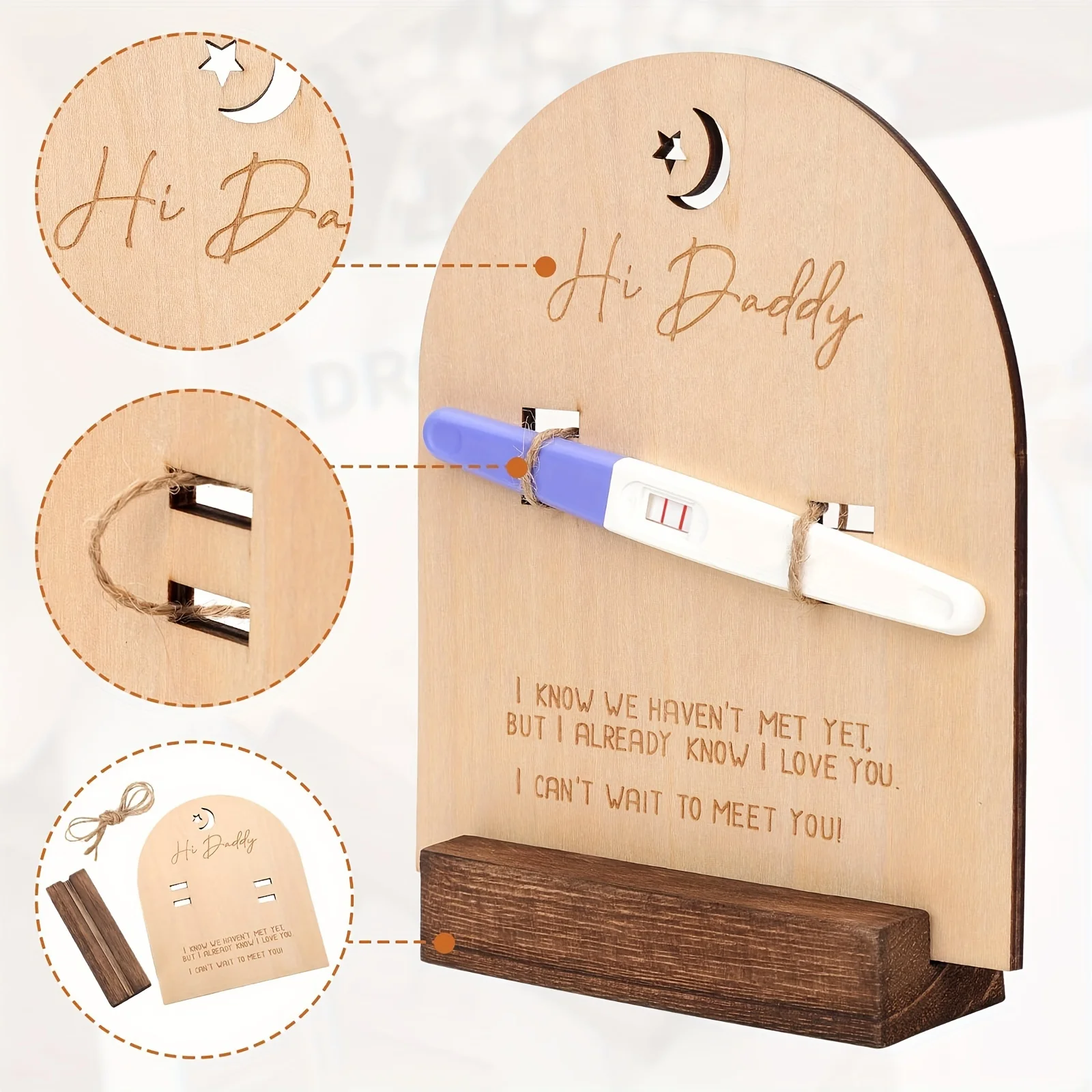 Letrero de madera para anuncio de pregnancy con mensaje Hola papá