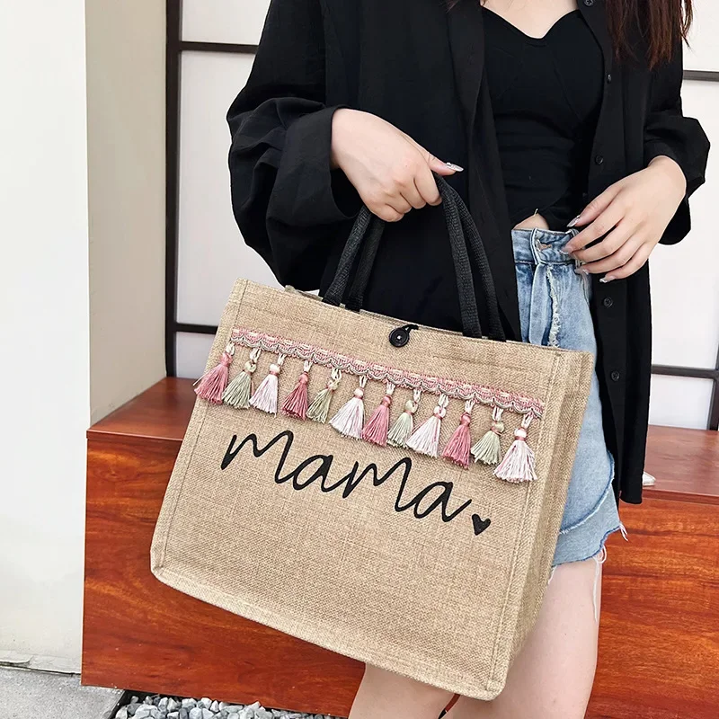 Bolso de mano de lino con letras estampadas para mujer - imagen 2