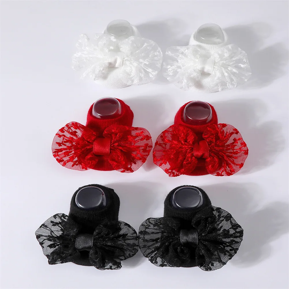 Calcetines antideslizantes para bebé con diadema lazo de encaje - imagen 5