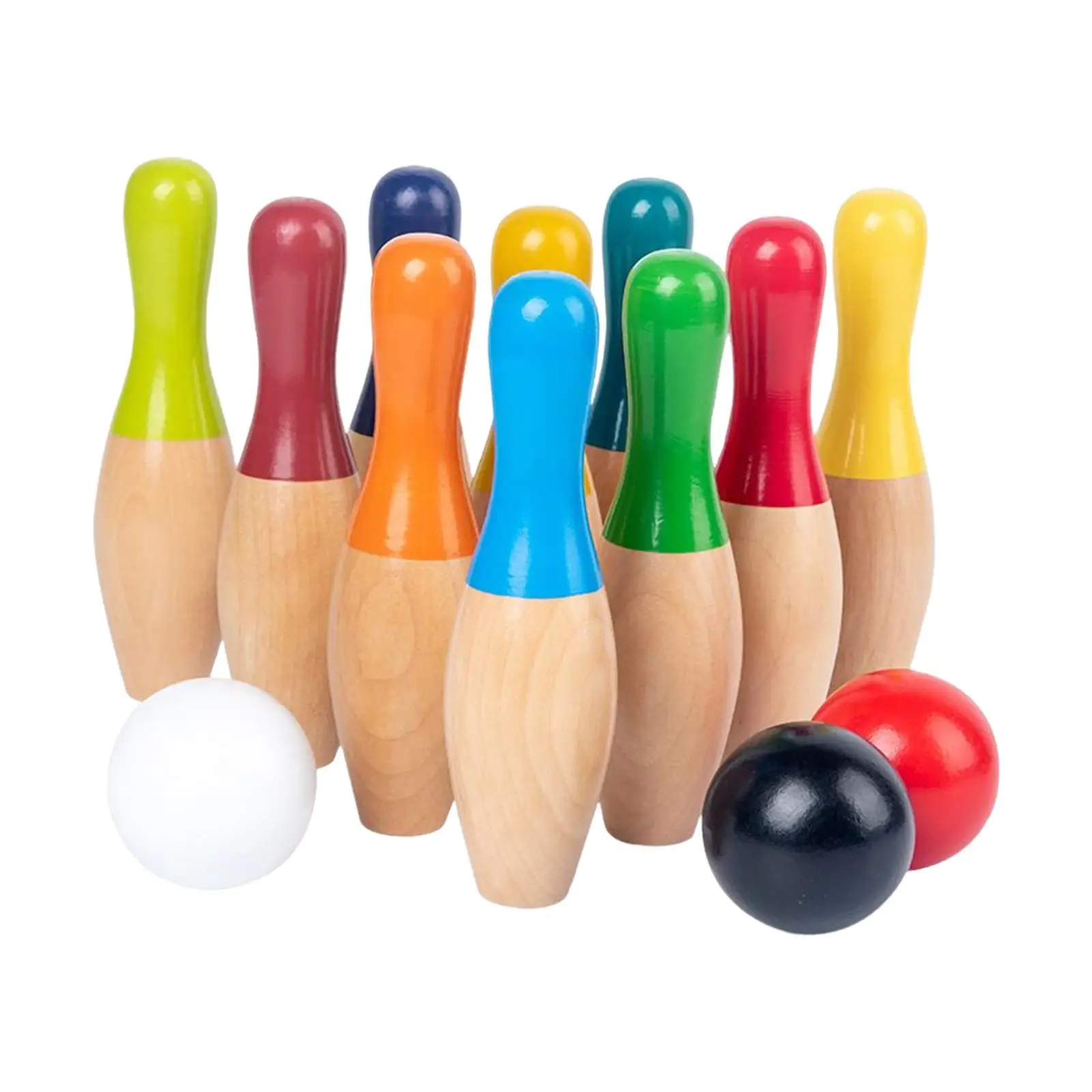 Juego de bolos en madera infantil con bolas y pinos para patio - imagen 2