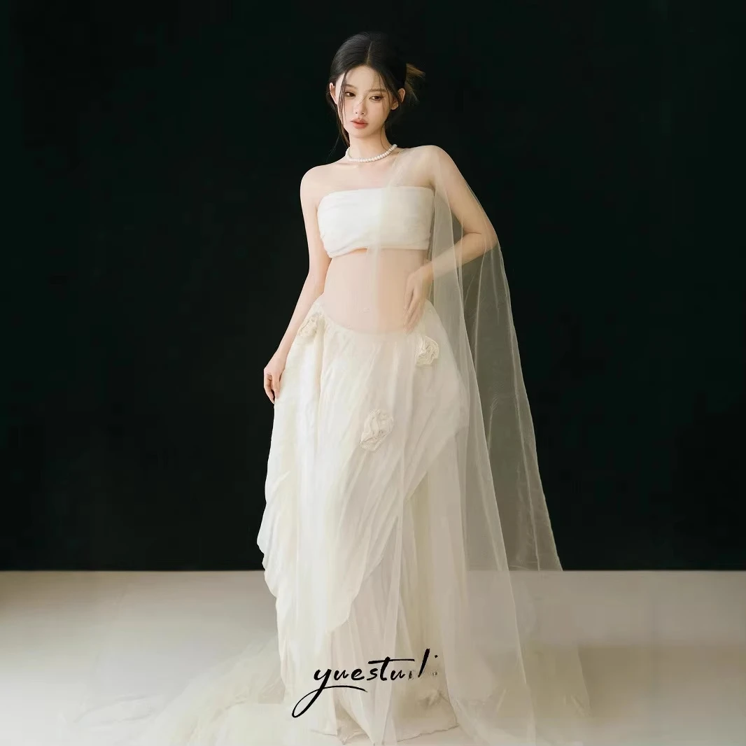 Vestido de maternidad para sesión de fotos blanco con velo