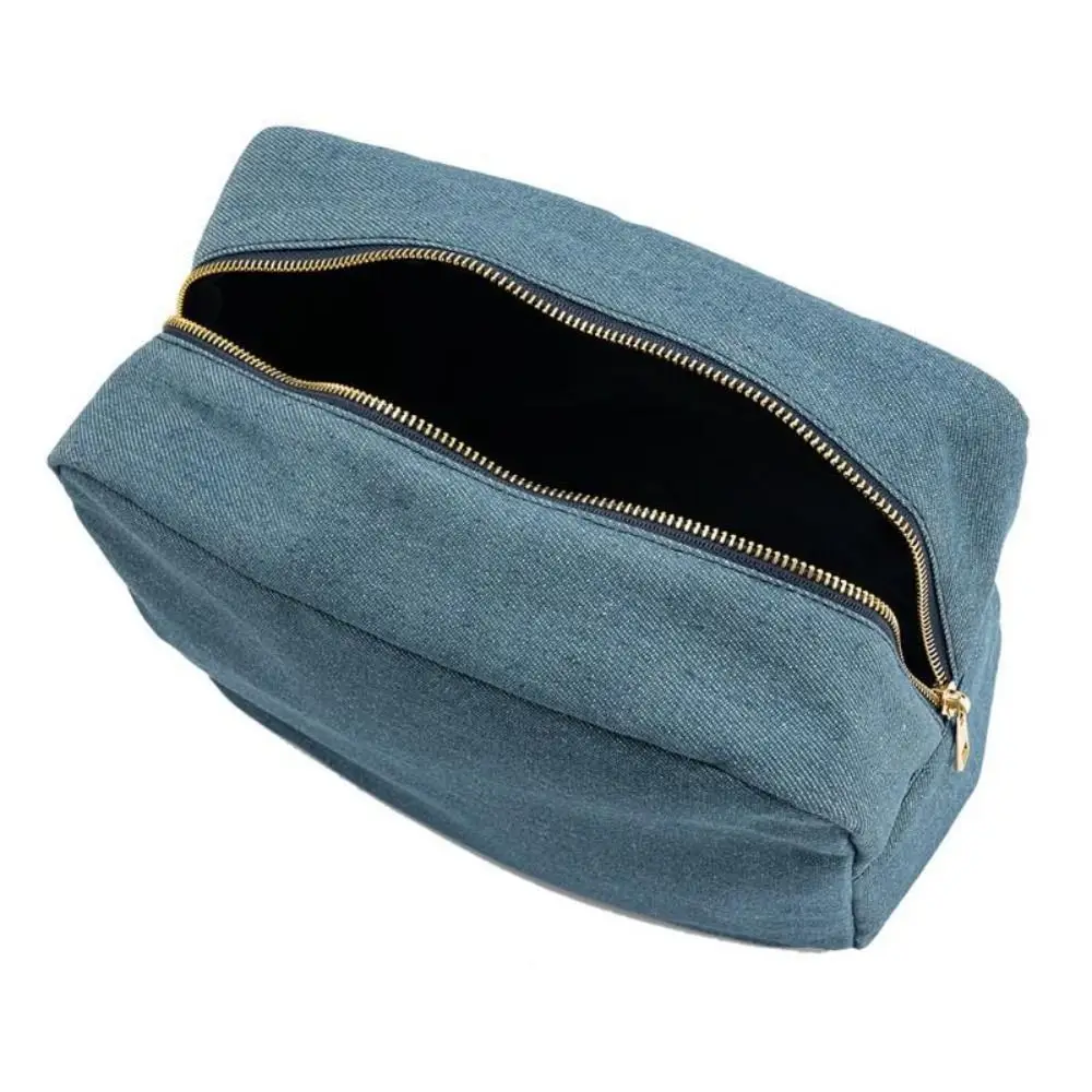 Bolsa maquillaje mezclilla azul con cierre para viaje