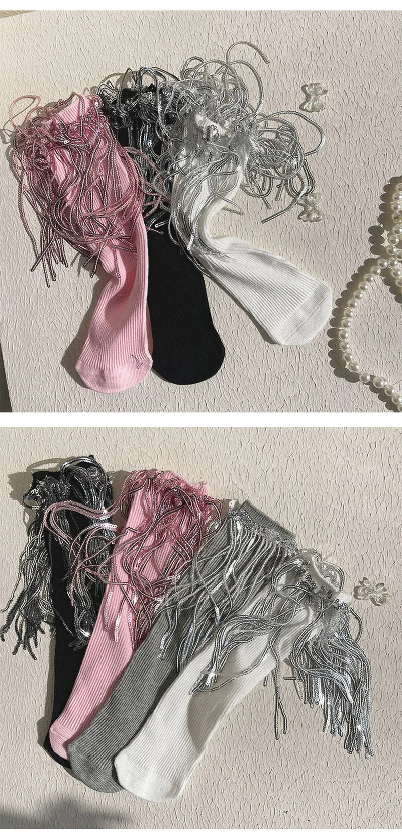 Medias de baile con lentejuelas y flecos