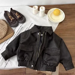 Chaqueta de piel sintética para niños estilo retro de otoño