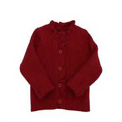 Cardigan de punto solido para nina con borde oreja comodo y suave