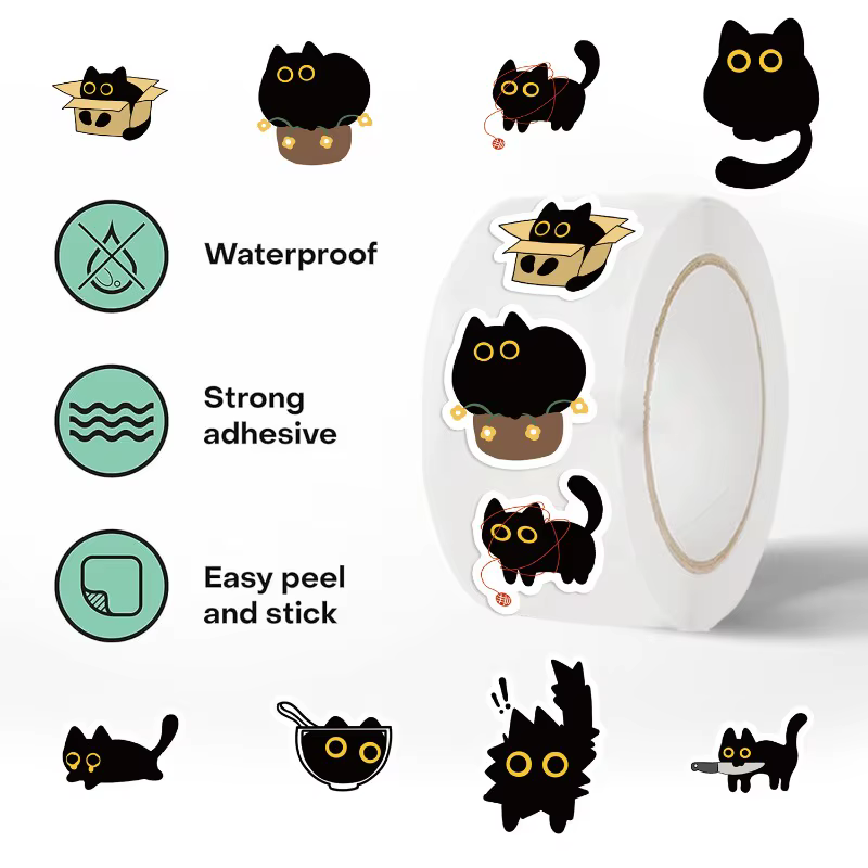 Pegatinas adhesivas de gato negro para diario, móvil y monopatín - imagen 4