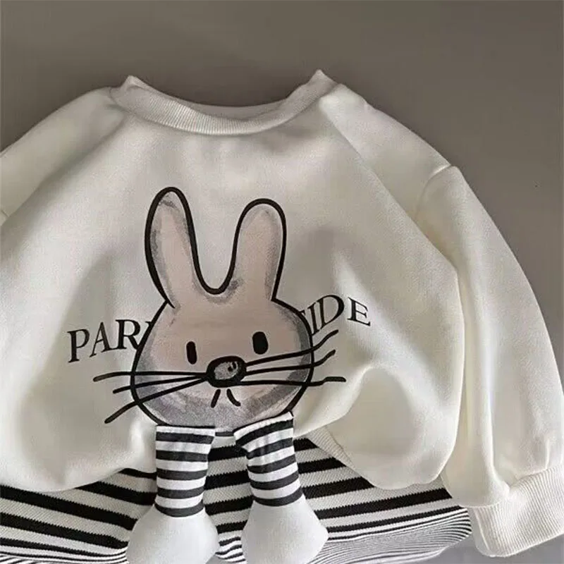 Conjunto de niña conejo animado: jersey y pantalón a rayas - imagen 2