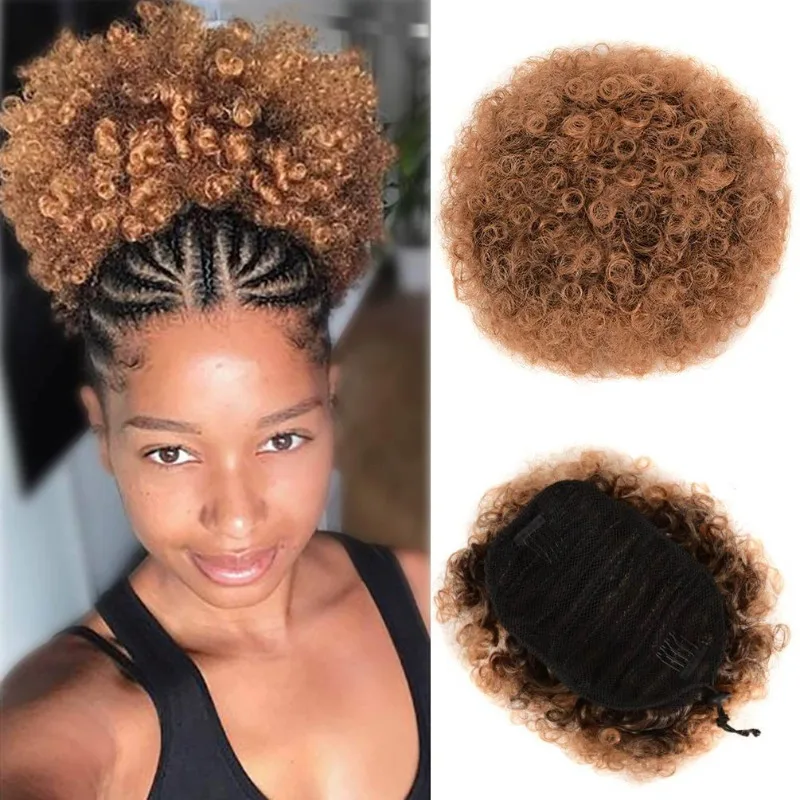 Extensión de pelo afro tipo moño puff con cordón ajustable - imagen 3