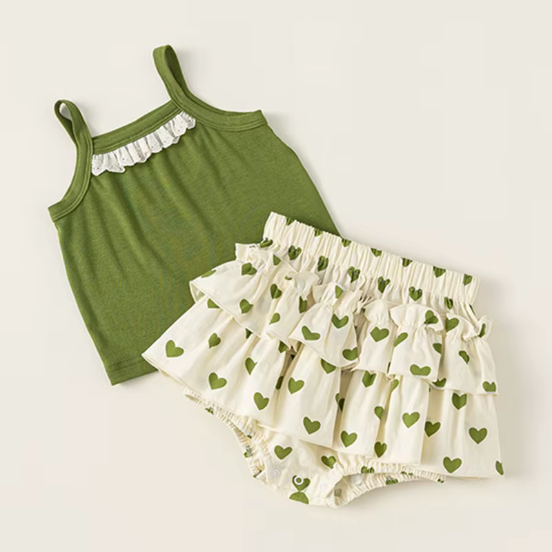 Conjunto de verano para niña: camiseta verde sin mangas y pantalón corto - imagen 4