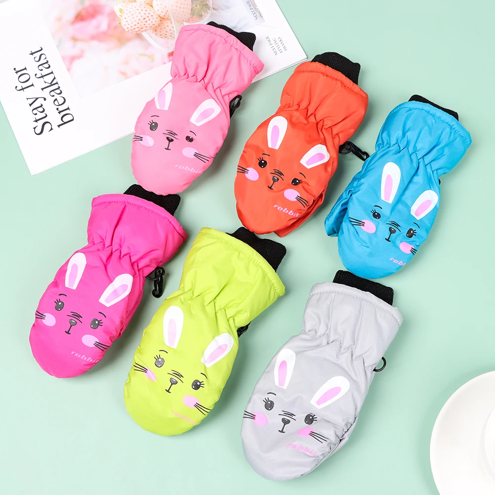 Guantes de nieve infantiles impermeables con orejas conejo - imagen 2