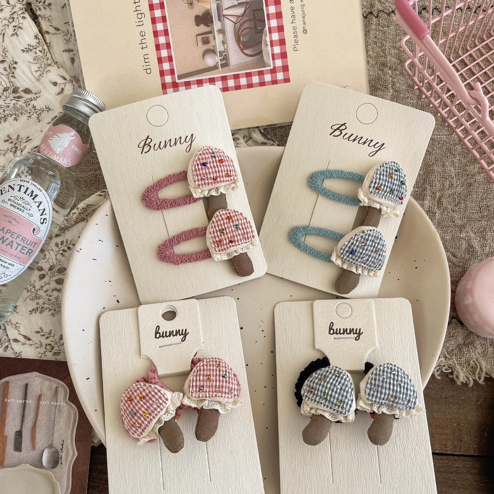 Pinza para el pelo niña encaje a cuadros con diseño de hongo - imagen 5