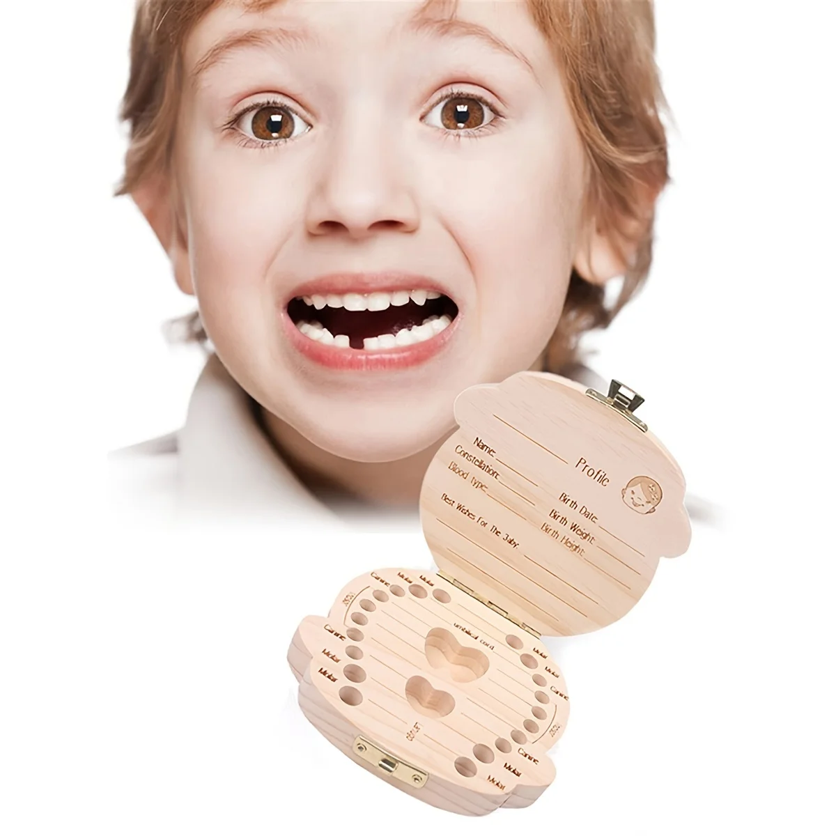 Caja de madera para dientes de leche: organizador y recuerdos