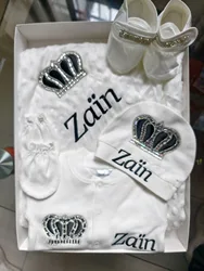 Zain Prince conjunto bebé bautismo con bordado de corona