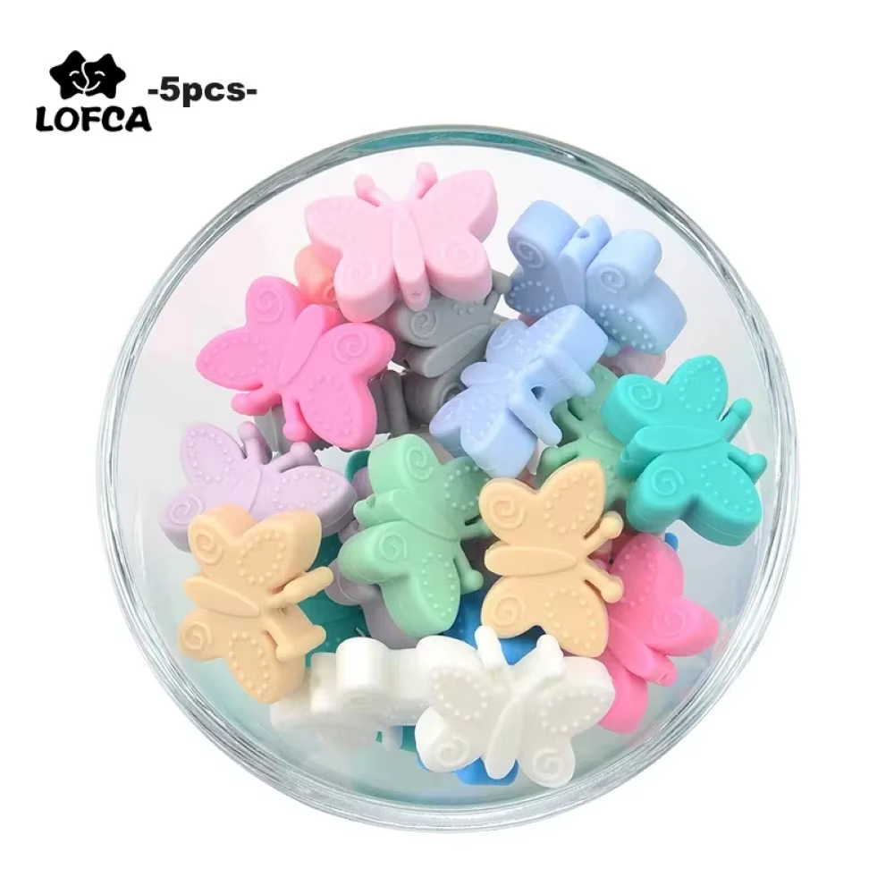 Collar dentición de silicona mariposa sin BPA para bebé