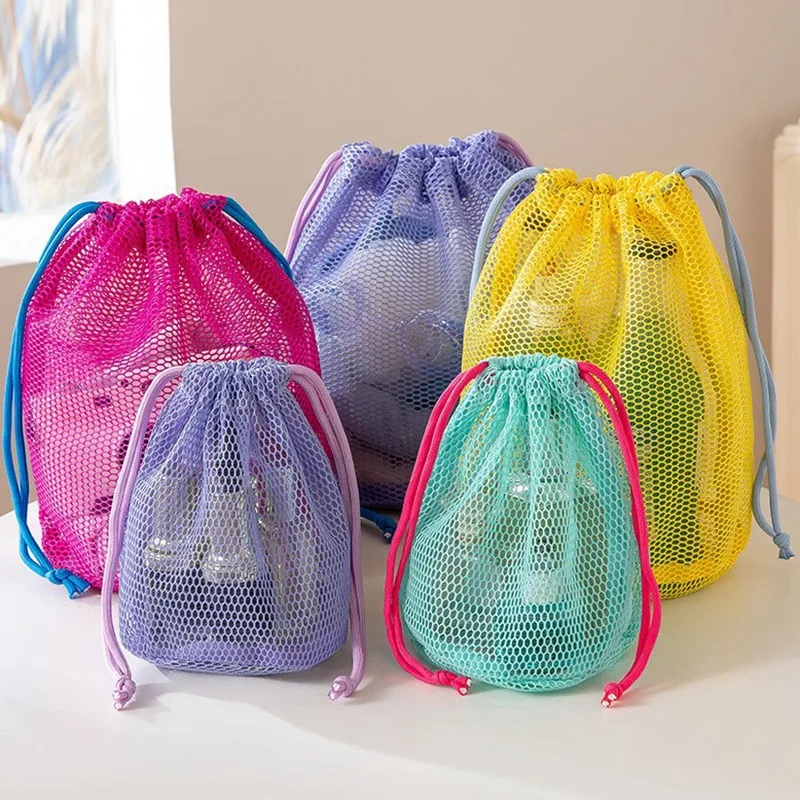 Bolsa de malla con cordón para cosméticos y lavado portátil compacta