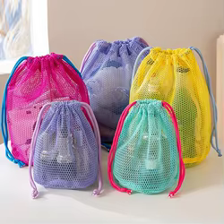 Bolsa de malla con cordón para cosméticos y lavado portátil compacta
