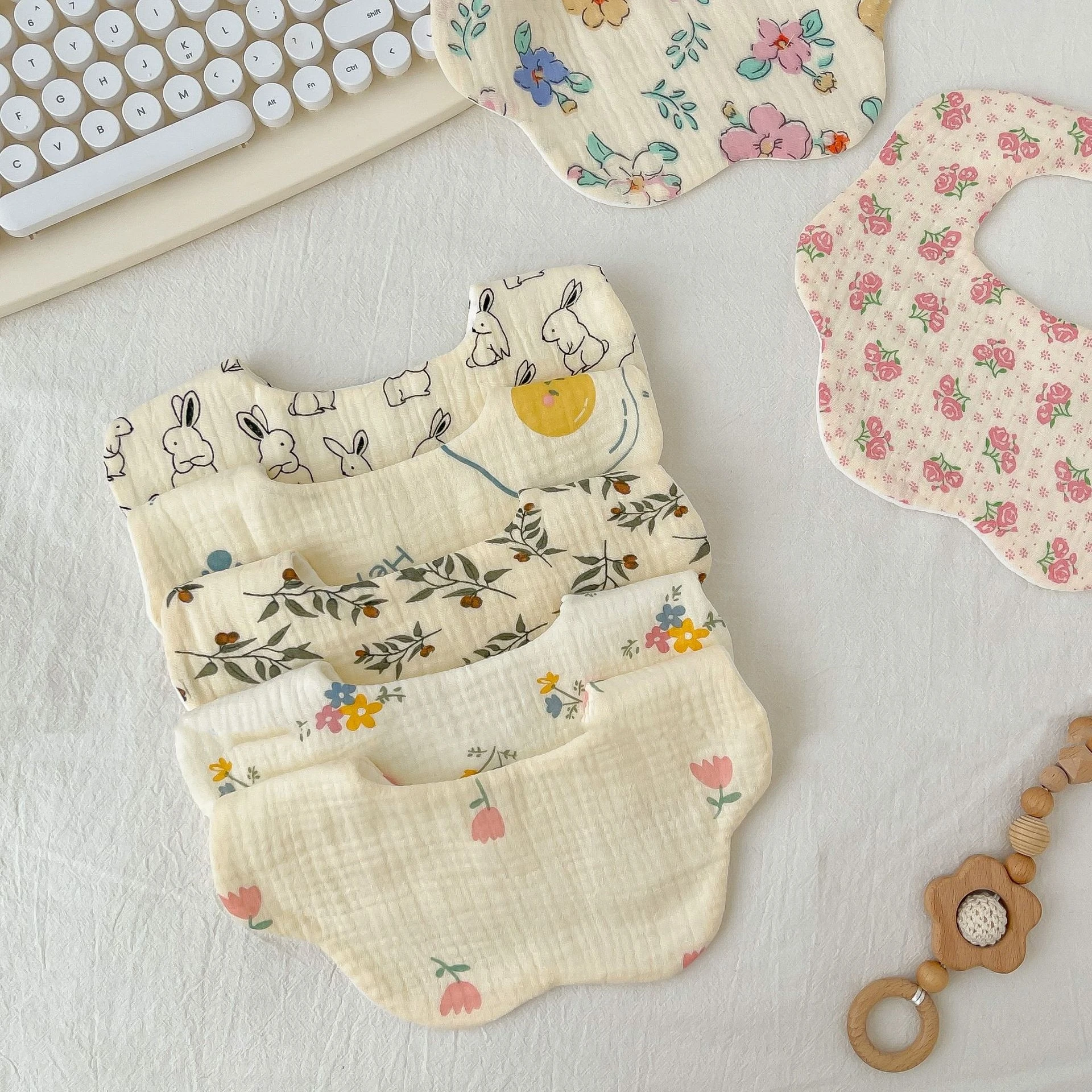 Baberos de algodón absorbentes con estampado para bebé y recién nacido - imagen 5