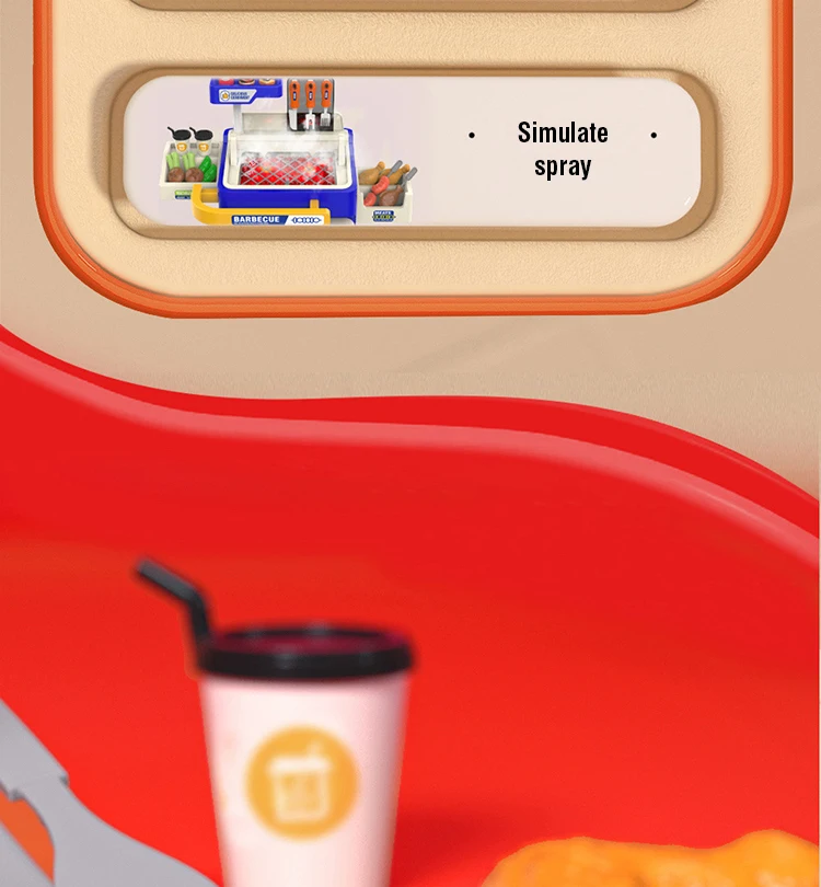 Detalle de barbacoa y elementos de juego