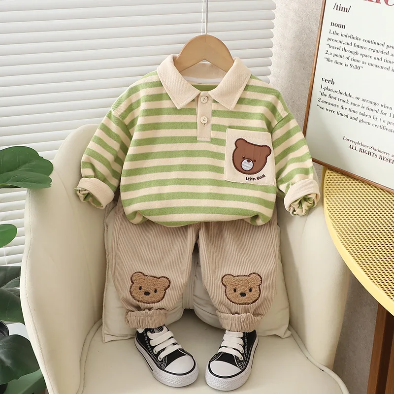 Conjunto otoño bebé niña – camiseta de rayas y pantalones cómodos - imagen 2