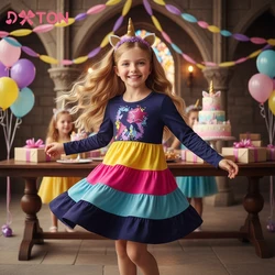 Vestido Castillo unicornio a rayas para niñas – Fiesta familiar